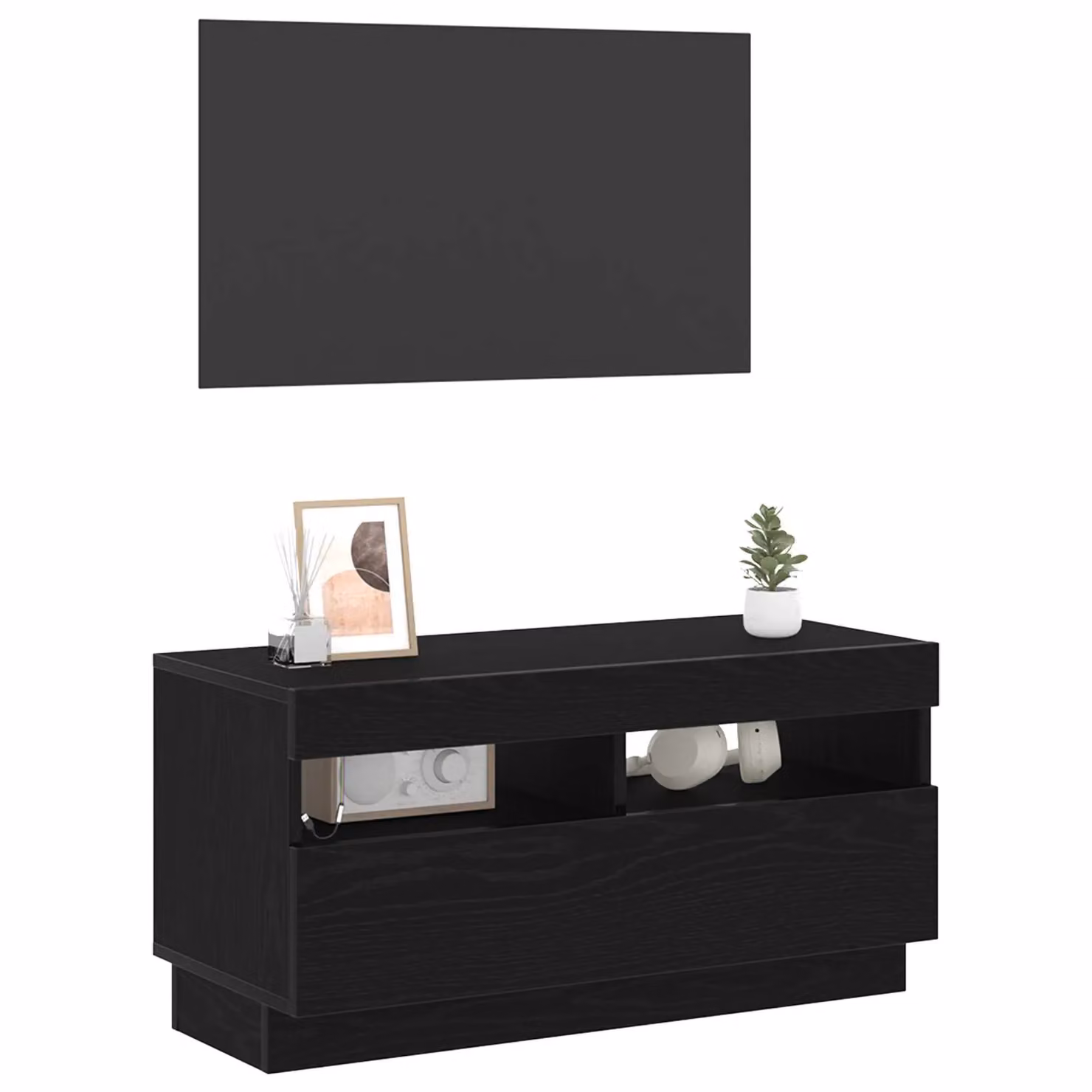 Berkfield Home Modern TV Cabinet with LED Lights in Black Oak, W/D/H: 80 x 35 x 40 cm – 3