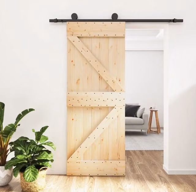 Berkfield Home Modern Sliding Door with Hardware Set, Solid Wood and Steel, Brown, W: 70 cm, H: 210 cm