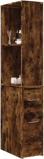 Berkfield Home Narrow Bathroom Cupboard with Wheels in Smoked Oak Brown – 1