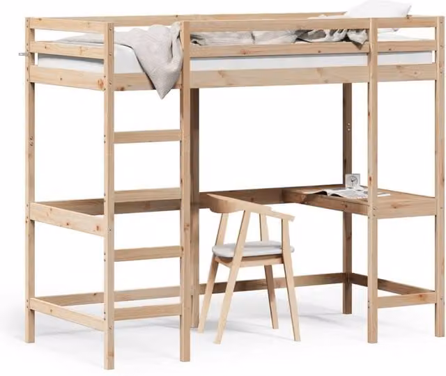 Berkfield Home Loft Bed in Brown Solid Pine Wood, W/D/H: 100 x 200 cm