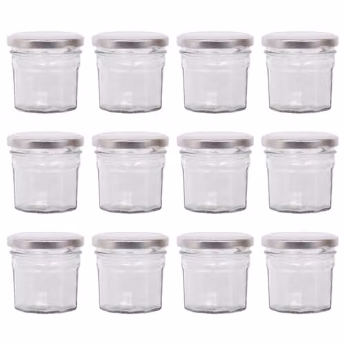 Argon Tableware Glass Jam Jars with Silver Screw Top Lids, 90ml, Pack of 12