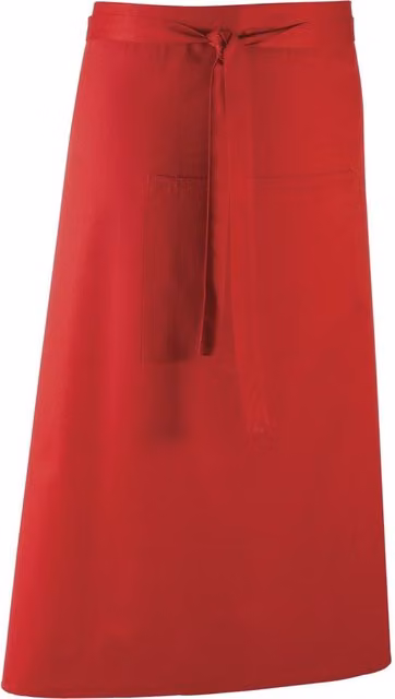 Premier Colours Red Poly-Cotton Long Continental Style Bar Apron Workwear, Pack of 2