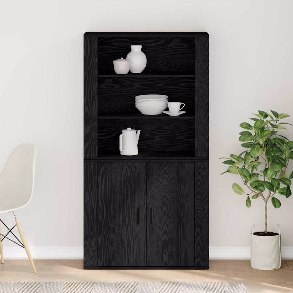 Berkfield Home Modern Black Oak Highboard with Hinged Doors and Internal Shelves – 3