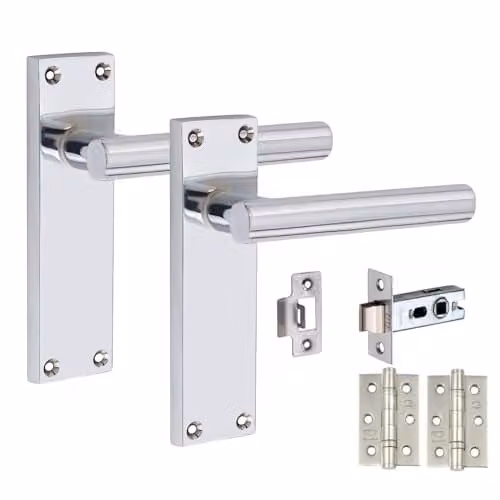 Golden Grace Victorian Straight T-Bar Door Handle and Latch Set in Chrome Silver
