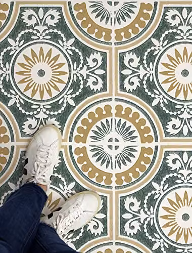 FloorPops Ezra Yellow and Green Geometric Art Deco Vinyl Peel and Stick Floor Tiles, 10 Tiles (W: 30.48 cm, D: 30.48 cm) – 4
