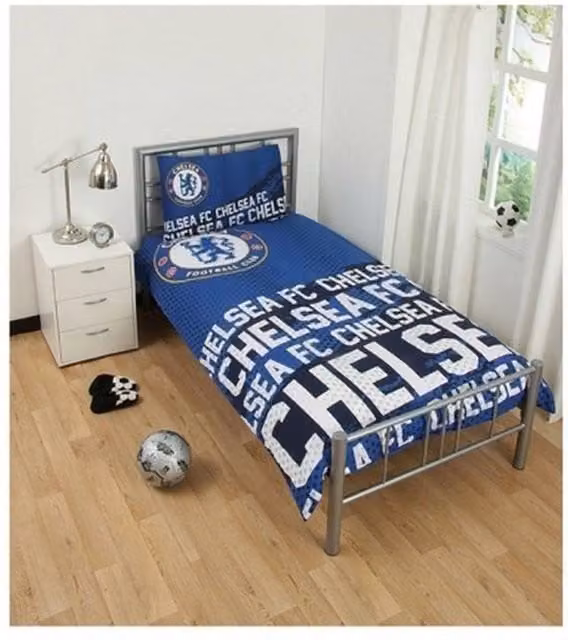 Chelsea FC Reversible Single Duvet Cover and Pillowcase Set, Blue, W: 135 cm, H: 200 cm, Pillowcase: 90 x 200 cm
