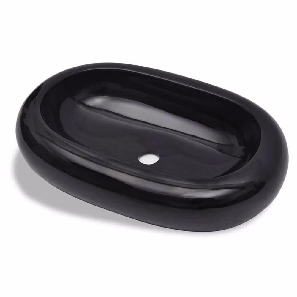 Berkfield Home Elegant Black Ceramic Oval Countertop Bathroom Sink Basin W/D/H: 63 x 42 x 12 cm – 3
