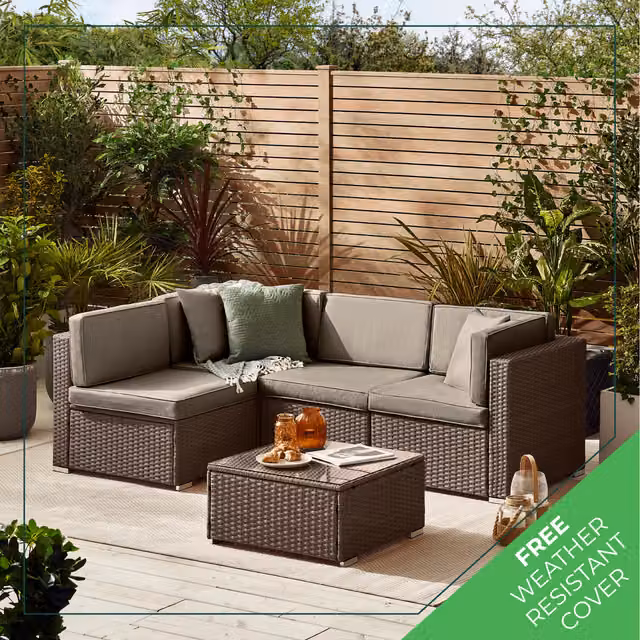 FurnitureboxUK Orlando 4 Seater L-Shape Modular Outdoor Rattan Garden Sofa Set in Brown – 6