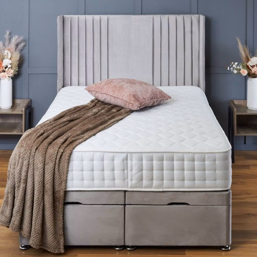 BSSPOKE Charlotte Ottoman Divan Bed in Grey Plush Velvet with 54 inch Headboard, W/D/H: 140 x 200 cm – 3