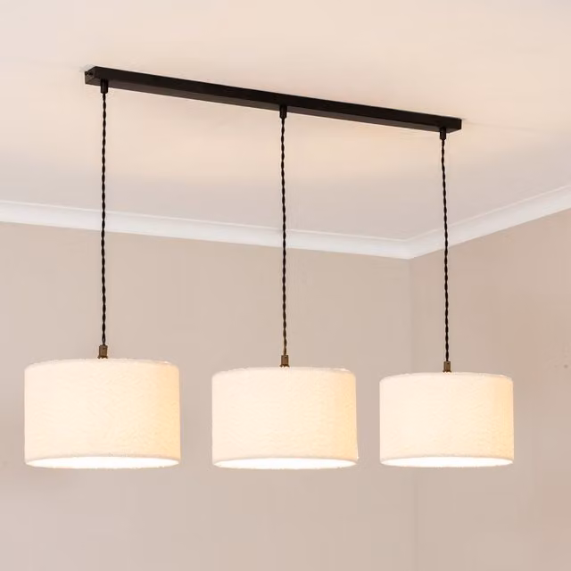 ValueLights Reni Boucle 3 Drop Bar Pendant Ceiling Light with LED Bulbs in Black and Gold/Brass