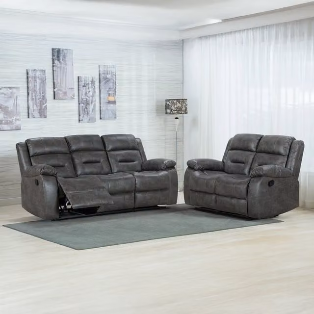 Furnishings For Less UK Monty Grey Fabric Manual Reclining 3 and 2 Seater Sofa Suite