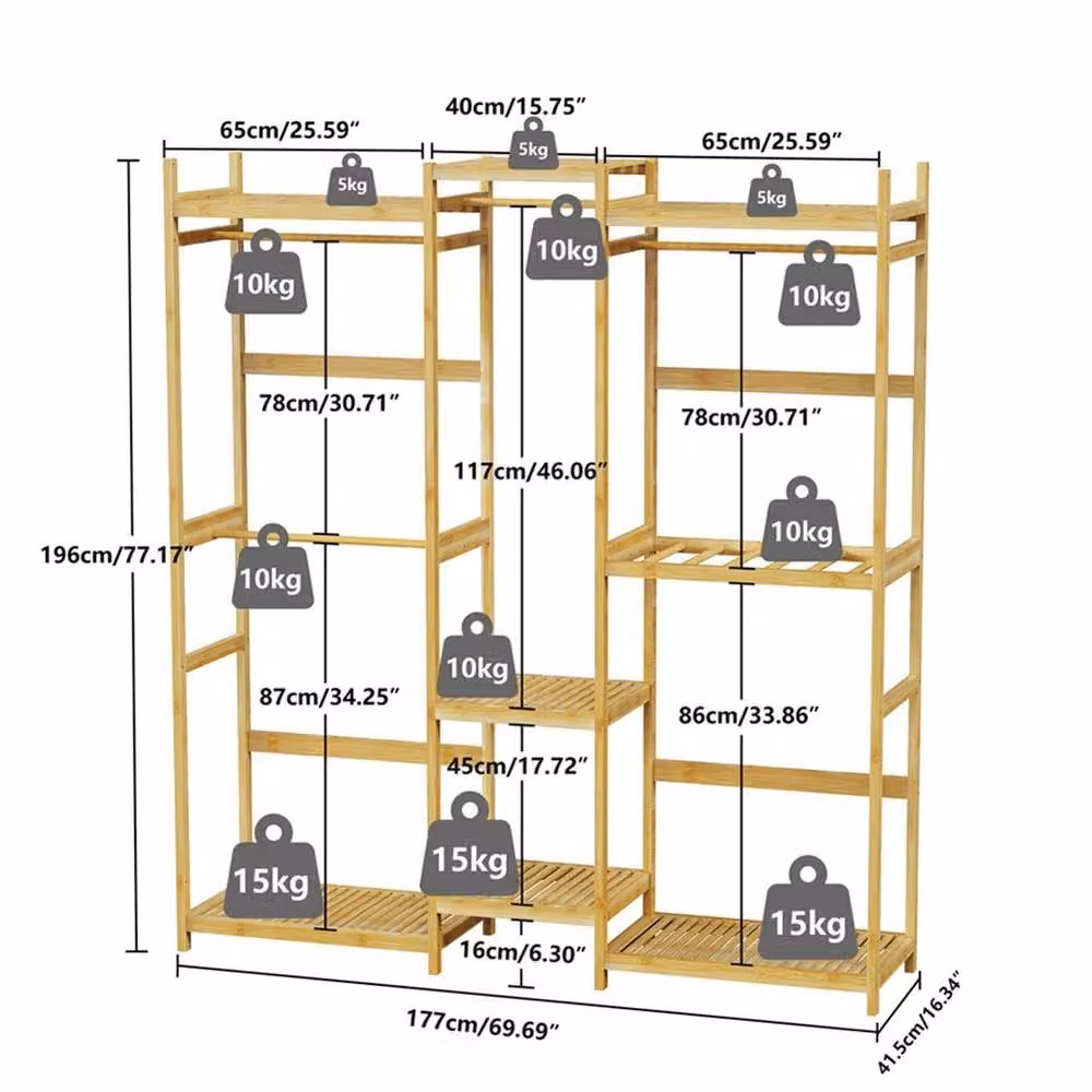 SPETLEK Bamboo Clothing Rack with 8 Tier Storage Shelf in Natural Brown – 3