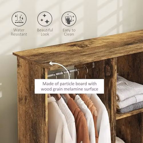 HOMCOM Double Open Mobile Wardrobe with Clothes Hanging Rails in Rustic Brown, W/D/H: 120 x 40 x 128 cm – 4