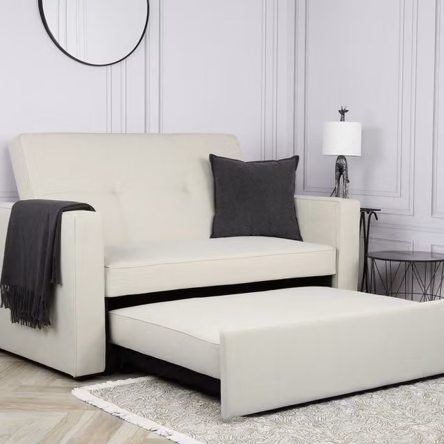 Home Garden Direct Haze Beige Fabric Click-Clack Sofa Bed with Sleeping Function