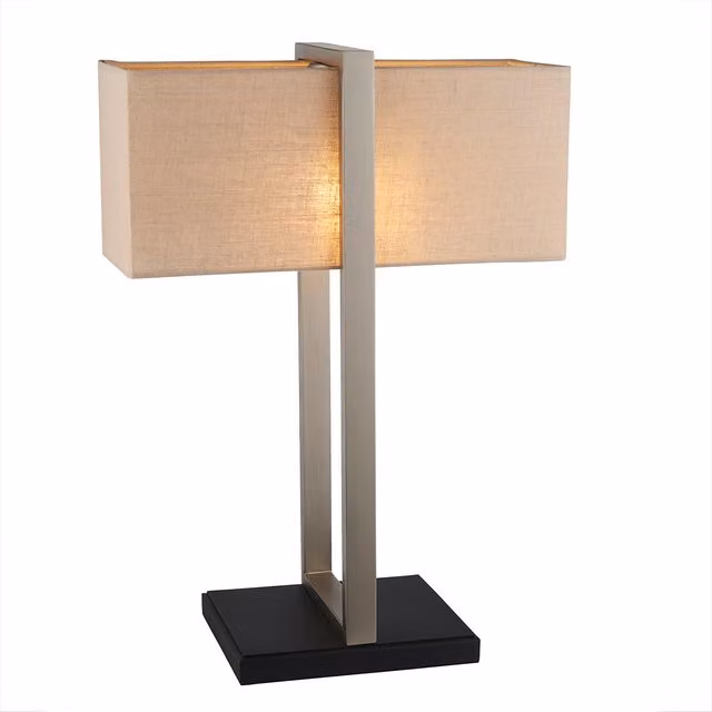 Perch & Parrow Modern Metal and Fabric Tabletop Lamp in Silver, Black or Beige