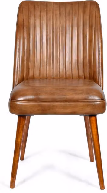 Elm Home And Garden Mid Century Real Leather Kitchen Dining Chair, Brown, H 93 cm x W 50 cm x D 61 cm