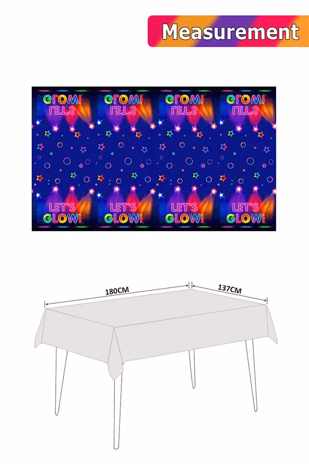 Neel Blue Let's Glow Neon Theme PVC Rectangular Tablecloth in Blue, W/D/H: 220 x 130 cm – 2