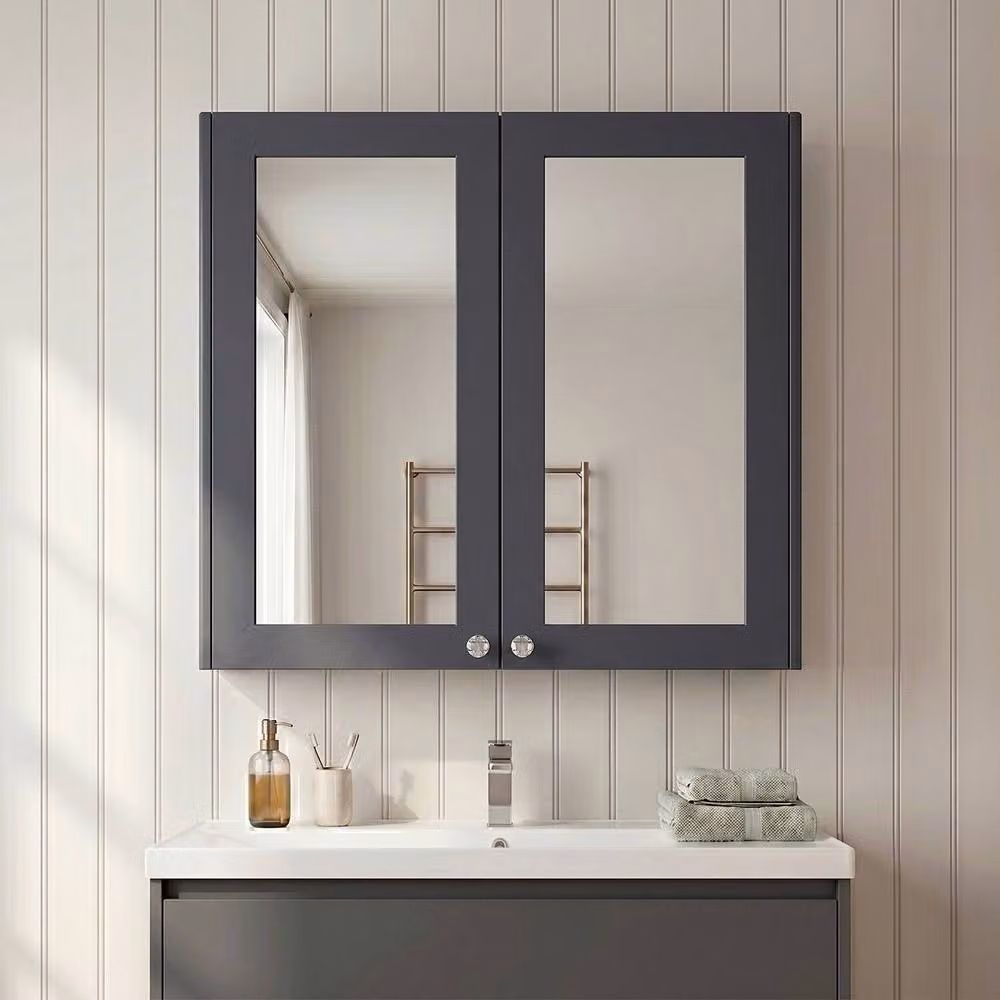 Balterley Wall Mounted Bathroom Cabinet with Mirror and Soft-Close Doors, Dark Grey, W: 71.5 cm, H: 60.0 cm, D: 18.2 cm – 3