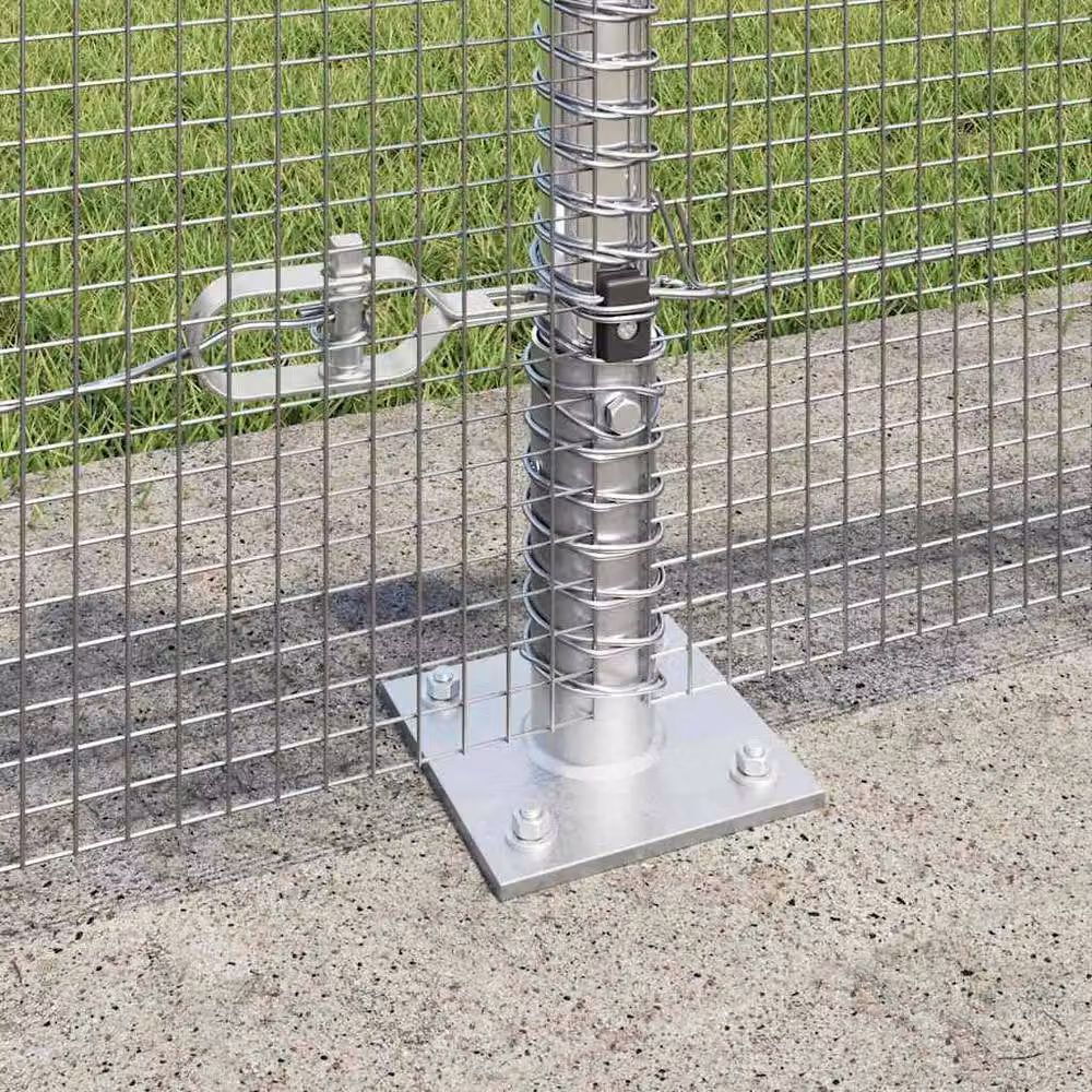 Berkfield Home Modern Welded Wire Fence with 13 Flanged Posts, Galvanised Steel, Silver, 0.5 x 100 m – 3