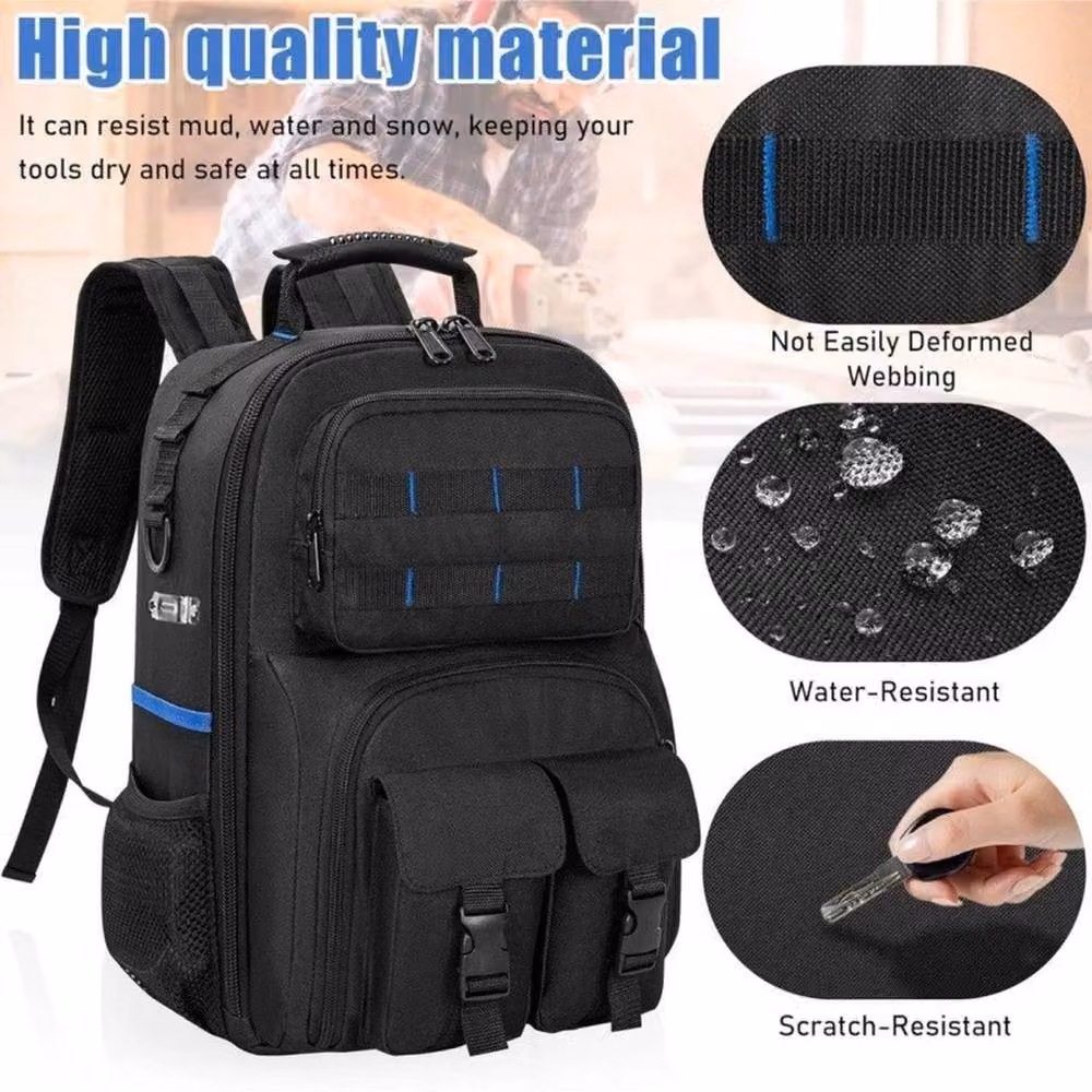 EONLION Professional Electrician Tool Backpack in Black, W/D/H: 40.0 x 27.32 x 16.0 cm – 5