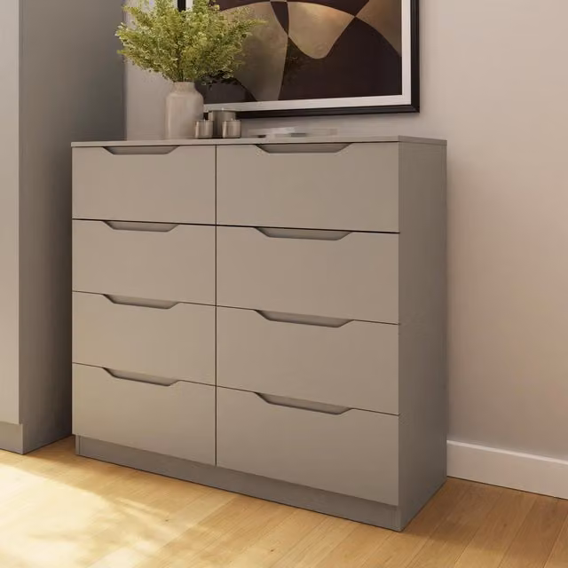 FWStyle Modern 8 Drawer Chest of Drawers with Recessed Handles in Matt Putty