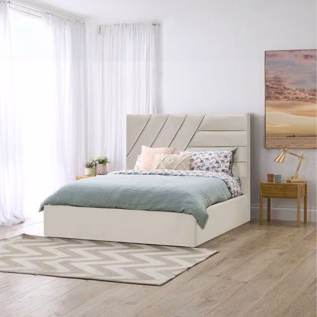 Desire Deco Eleonora Modern Upholstered Storage Bed in Orange and White Velvet Fabric, W/D/H: 90 x 190 cm