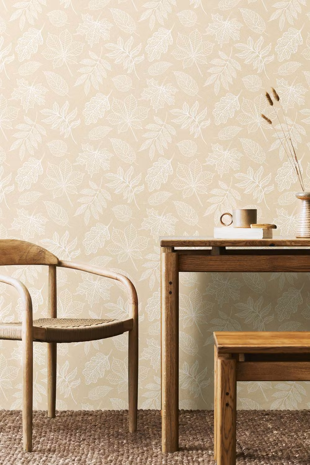 Hoopla Walls Leaf Silhouette Botanical Floral Modern Wallpaper in Soft Sand, 10m Roll – 2