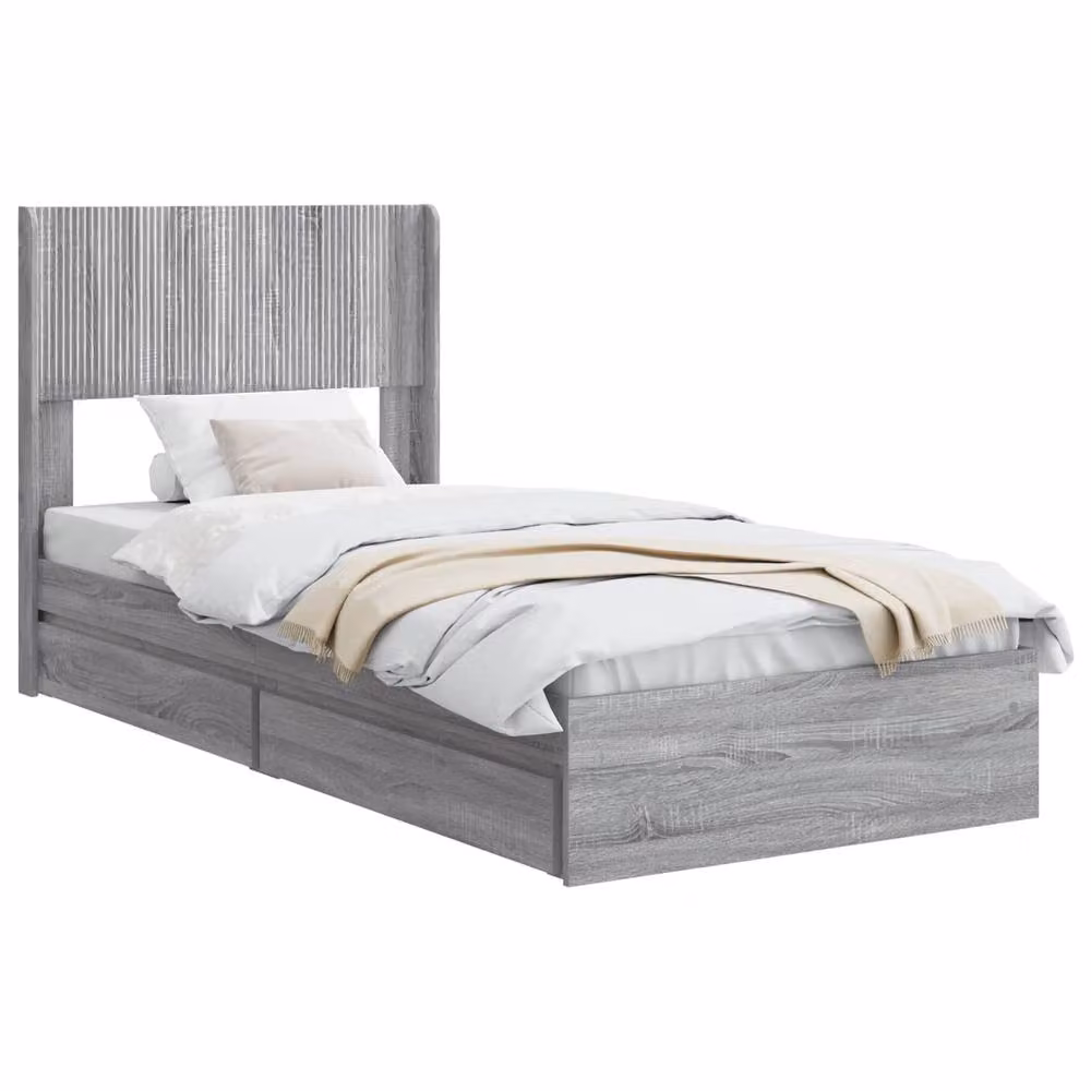 Berkfield Home Grey Sonoma Bed Frame with Headboard and Side Compartment Storage, W: 75 cm, L: 190 cm – 2