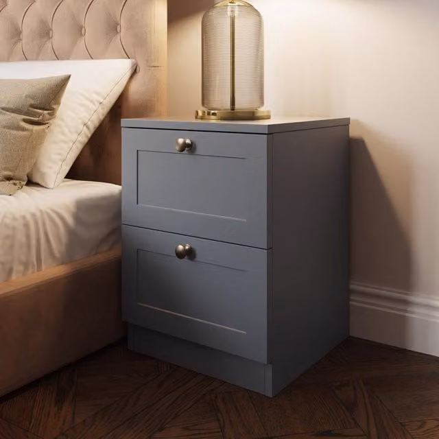 FWStyle Artus Modern Panelled Bedside Chest of Drawers in Dark Grey