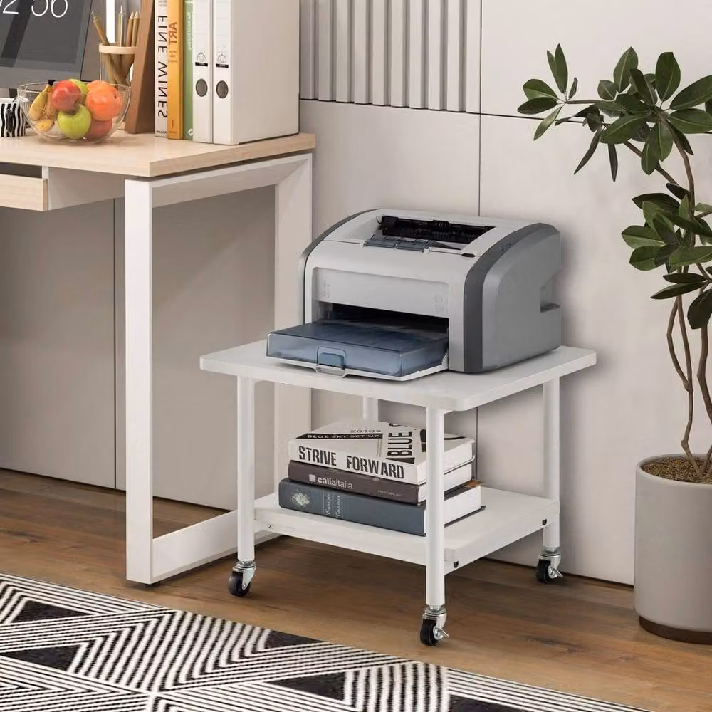 KORVIXA Under Desk Printer Table with Castors, White, W: 100 cm, D: 37 cm – 4