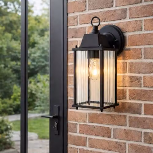 CGC Lighting Santiago Black Coach Lantern Wall Light with Transparent Ribbed Glass – 4