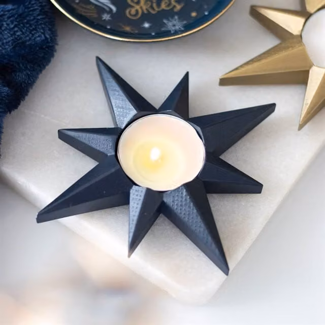 KDMK Modern Geometric Star Tealight Candle Holder in Blue and Black