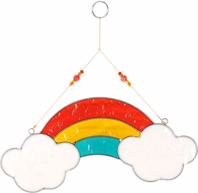 KDMK Hanging Rainbow and Clouds Glass Suncatcher, Multicolour and White