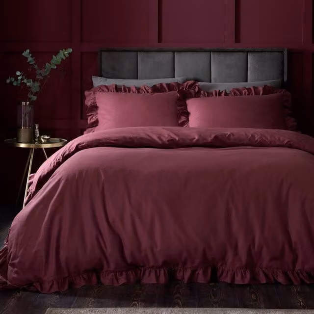 Appletree Cassia Frill Red Cotton Duvet Cover Set, W: 200 cm x D: 200 cm