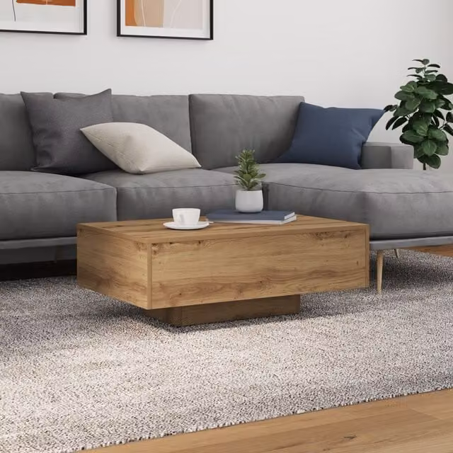 Berkfield Home Artisan Oak Coffee Table with LED Lights, Brown, W: 85 cm, D: 55 cm, H: 31 cm