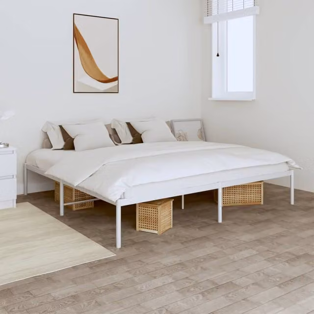 Berkfield Home Metal Bed Frame in White, W/D/H: 180 x 200 cm