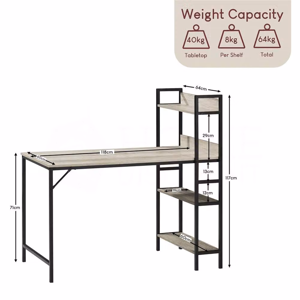 SPETLEK Computer Desk with 3 Shelves for Home Office in Grey and Natural – 2