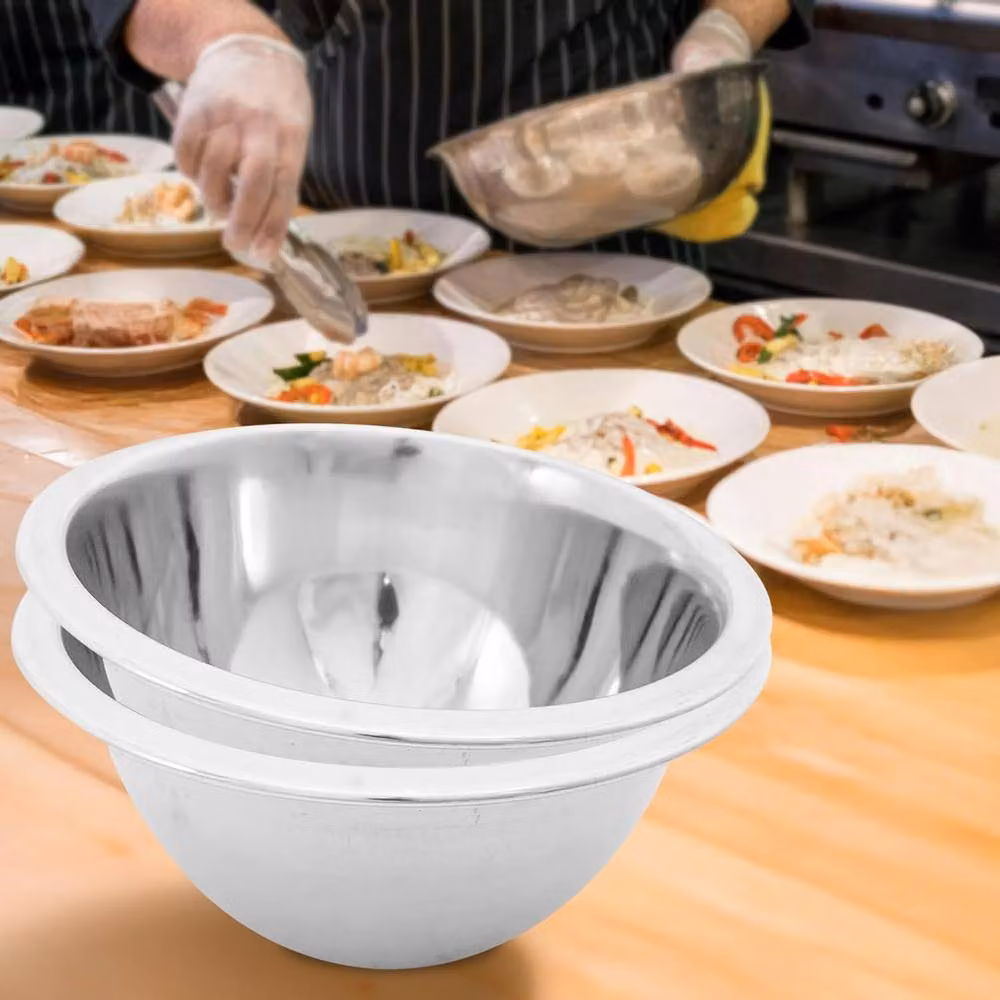 BARGAINS-GALORE Set of 4 Silver Stainless Steel Round Nesting Deep Mixing Bowls, 24 cm – 2