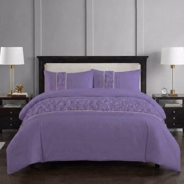 Snug City Ruffle Design Duvet Cover and Pillowcase Bedding Set, Purple, W: 140 cm, H: 200 cm – 1