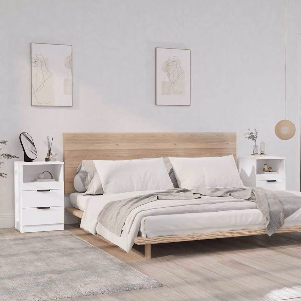 Berkfield Home Set of 2 White Classic Bedside Cabinets in MDF – 2