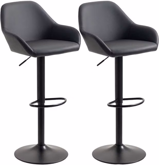 Nordara Set of 2 Adjustable 360 Degree Swivel Bar Stools in Matt Black, Height: 100 cm, Width: 15 cm