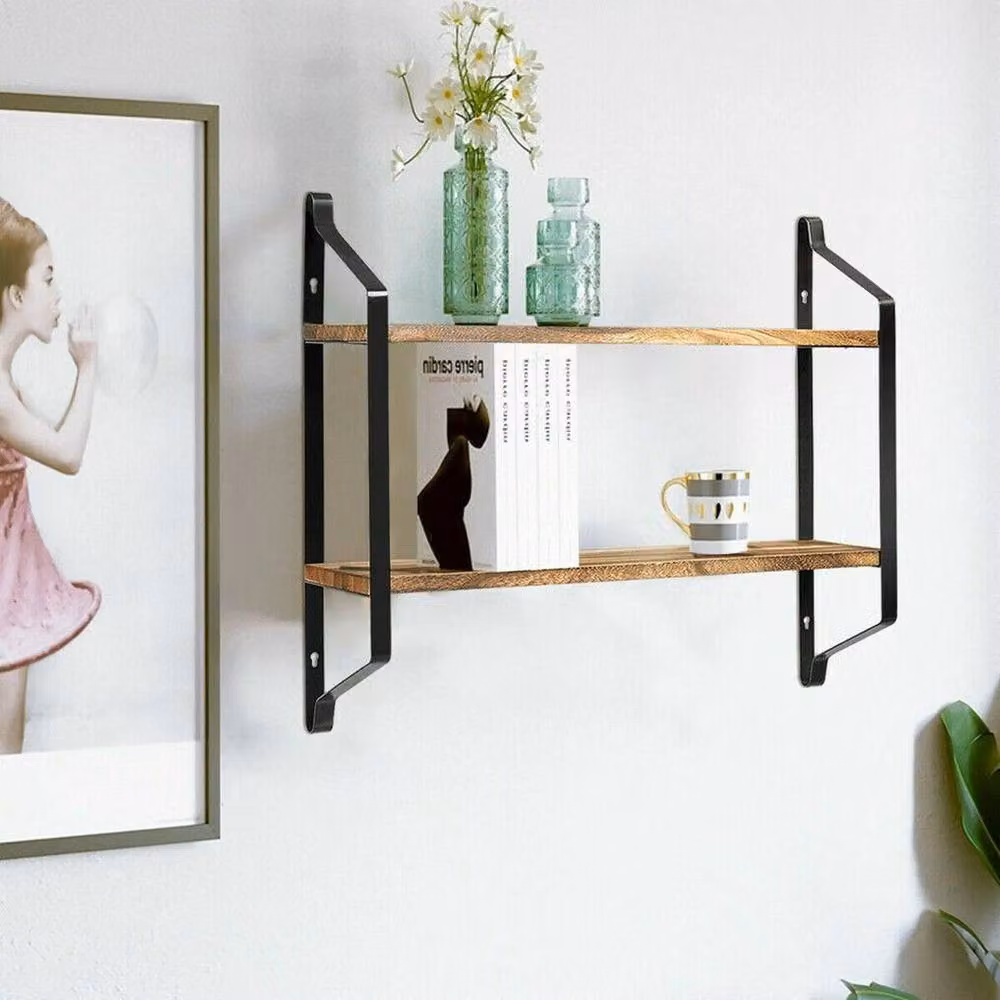 PAWNORA Adjustable Length Brown Wood Floating Shelves – 2