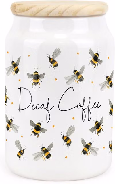 Purely Home Flying Bees Ceramic Decaf Coffee Storage Canister in Yellow and White