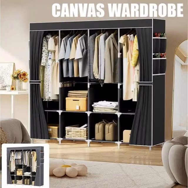 PAWNORA Fabric Canvas Wardrobe in Black, W/D/H: 45 x 45 x 170 cm – 1