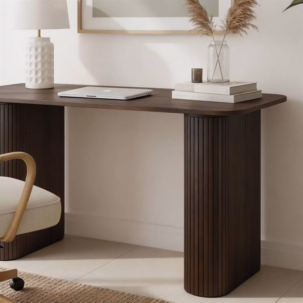Home Source Monroe Compact Wooden Computer Desk in Brown, W: 119.0 cm, D: 50.0 cm, H: 73.5 cm – 3