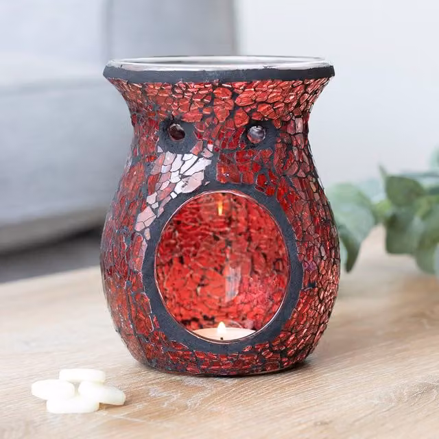 Something Different Red Glass Abstract Round Tealight Oil Lamp, H 14 cm x W 11 cm x D 14 cm – 2