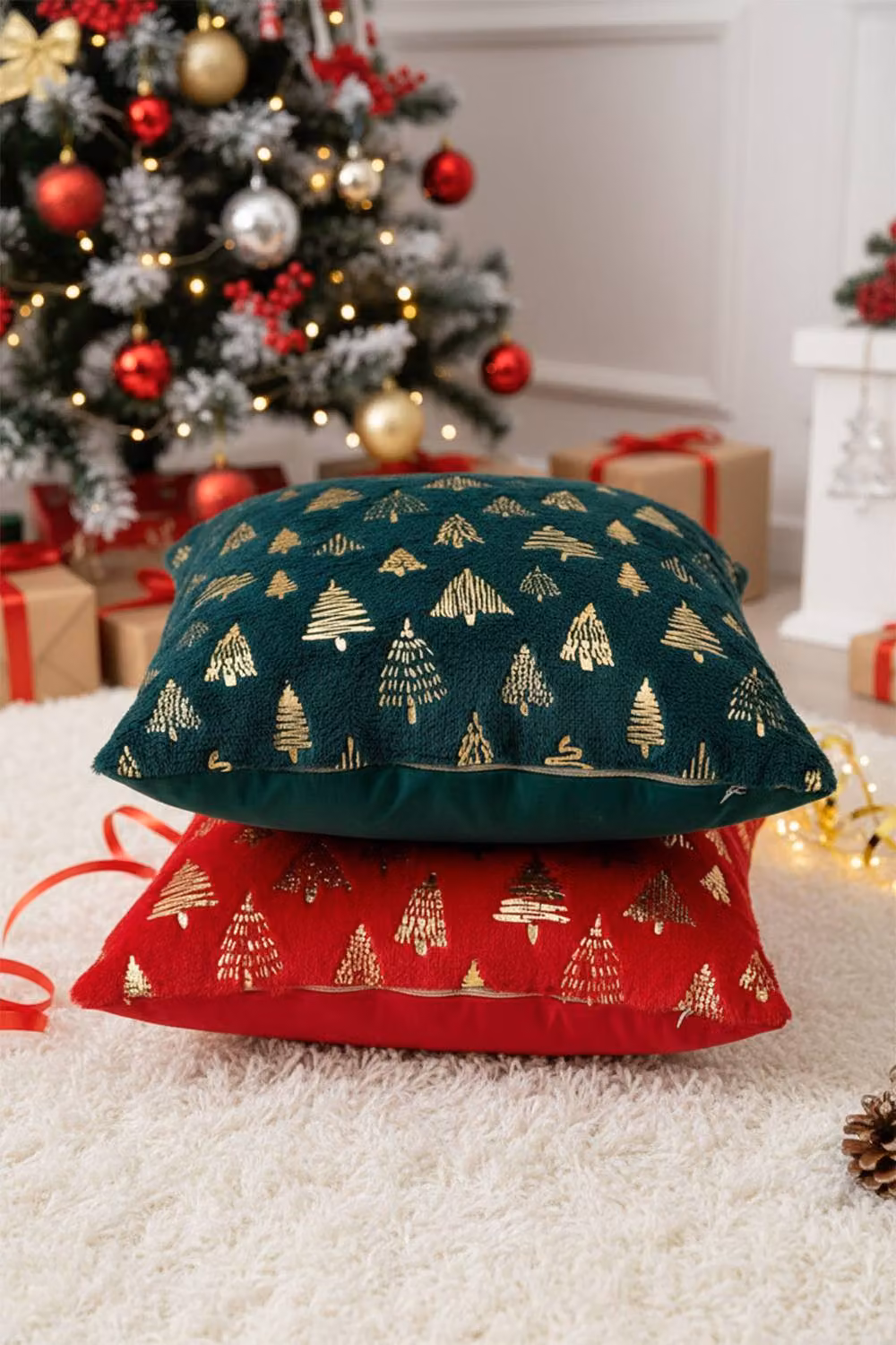 Living and Home Christmas Themed Plush Square Throw Pillows, Multicolour, W/D/H: 45 x 45 x 45 cm – 2