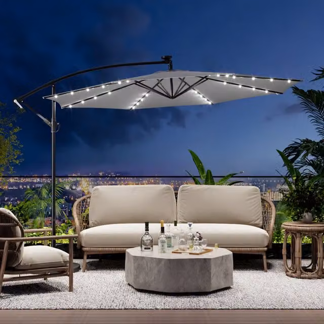 Breeins Grey Polyester Parasol with 32 LED Lights and Crank Mechanism