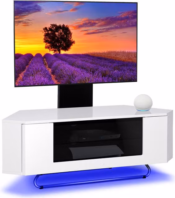 Centurion Supports Modern Glossy TV Cabinet in White and Black with Glass Details W/D/H: 111 x 40 x 41 cm