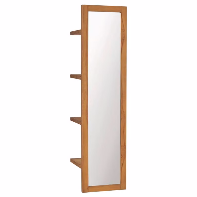 Berkfield Home Rustic Rectangular Wall Mirror with Shelves in Brown Solid Teak Wood, W/D/H: 30 x 30 x 120 cm